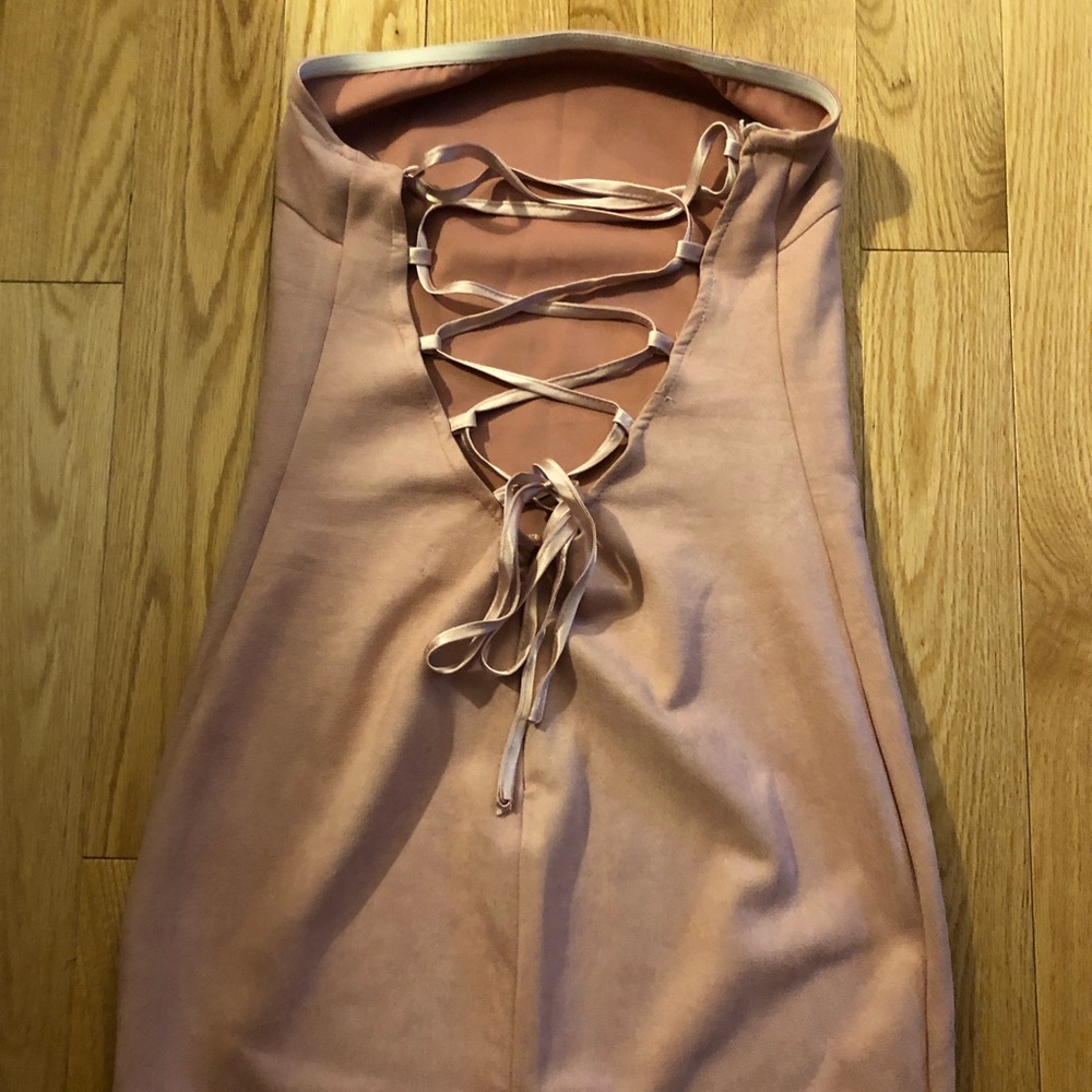 Strapless pink suede dress - Picture 5 of 7
